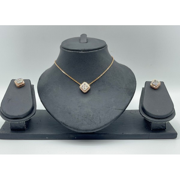 18k Rose Gold Small Diamond Necklace Set 