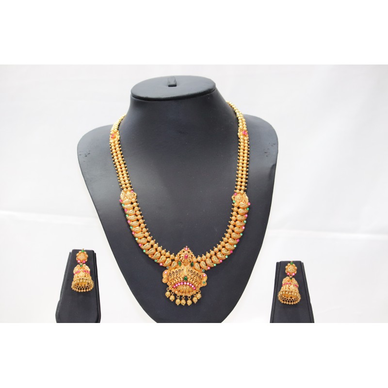 22k Antique Yellow Gold Necklace Set with Earthy Red Color (Geru)