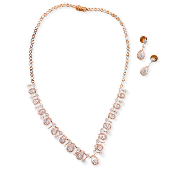 0.66 CT Diamond Necklace set in 18K White & Ross Gold