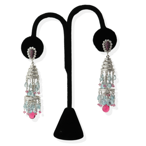 Beautiful 10.77 CT Diamond Jhumka Earrings in 18K White Gold